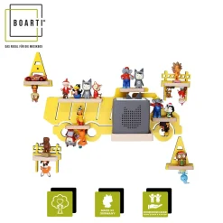 BOARTI Kinderregal LKW Bagger | hängend für Toniebox und Tonie Figuren | platzsparendes Regal | H. 43 x B. 47 x T. 19 cm | Wandregal Musikbox Figuren Aufbewahrung Magneteinsätzen | Aufbewahrungsregal Holz