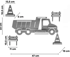 BOARTI Kinderregal LKW Bagger | hängend für Toniebox und Tonie Figuren | platzsparendes Regal | H. 43 x B. 47 x T. 19 cm | Wandregal Musikbox Figuren Aufbewahrung Magneteinsätzen | Aufbewahrungsregal Holz