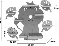 BOARTI Kinderregal Tier Löwe | hängend für Toniebox und Tonie Figuren | platzsparendes Regal | H. 42 x B. 42 x T. 19 cm | Wandregal Musikbox und Figuren Aufbewahrung Magneteinsätzen | Aufbewahrungsregal Holz