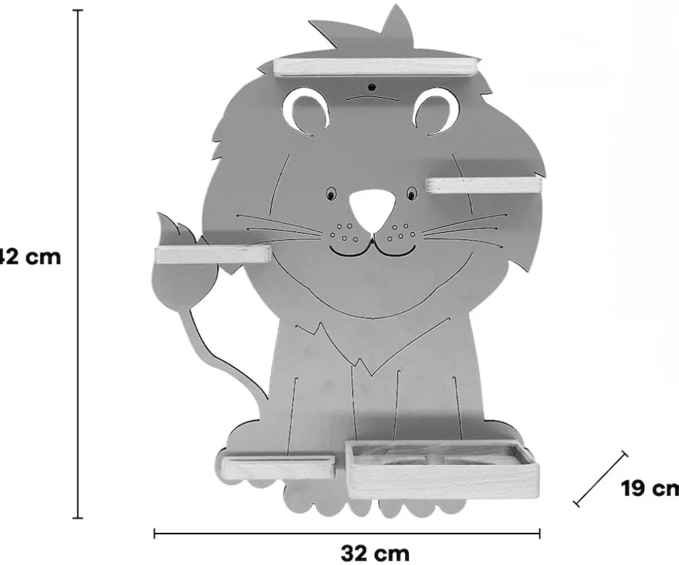 BOARTI Kinderregal Tier Löwe | hängend für Toniebox und Tonie Figuren | platzsparendes Regal | H. 42 x B. 32 x T. 19 | Wandregal Musikbox Figuren Aufbewahrung Magneteinsätzen | Aufbewahrungsregal Holz Wolken