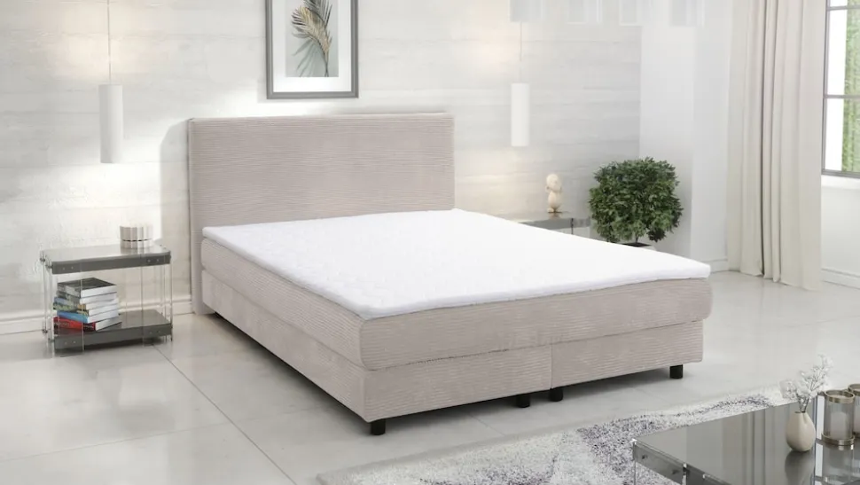 Boxspringbett Boxbett Glenn 1 Hotelbett 140x200 Bett Topper Cordstoff Beige