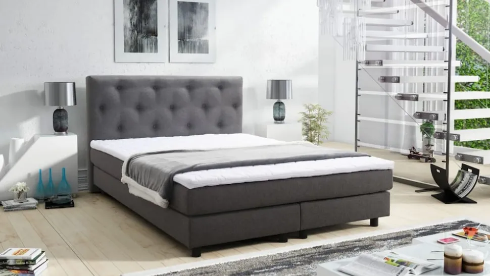 Boxspringbett Boxbett Glenn 2 Chester Hotelbett 140x200 Bett Topper Grau