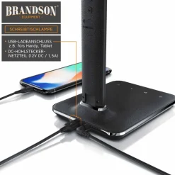 Brandson dimmbare LED Schreibtischlampe in Lederoptik Temperatur-, Alarm- & Kalenderfunktion