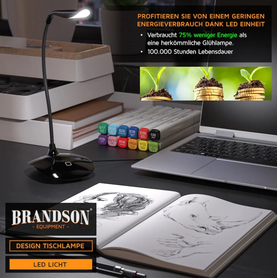 Brandson LED Schreibtischlampe, Helles Licht, 3 Stufen, Stromsparend