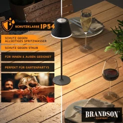 Brandson LED Tischleuchte mit Akku, Kabellos, mit Touch, Helligkeit stufenlos dimmbar, aus Metal, Dimmfunktion; Ein-/Ausschalter; Farbwechsel; mehrere Helligkeitsstufen, LED fest integriert, Kaltweiß, Neutralweiß, Warmweiß, Tischlampe, Nachttischlampe, Les
