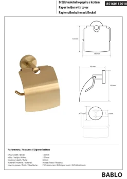 Brillantbad BABLO Papierrollenhalter mit Deckel Messing Gold matt 80x140x155 mm für Bad & WC >> zum Bohren oder Kleben*