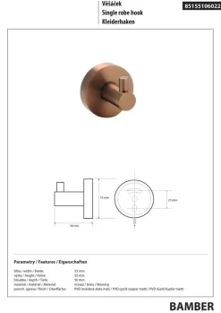 Brillantbad BAMBER Kleiderhaken Messing Gold Kupfer matt 55x55x50 mm für Bad & Küche >> zum Bohren oder Kleben*
