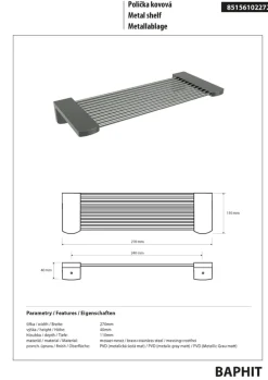 Brillantbad BAPHIT Duschablage Edelstahl Messing Metallic Grau matt 110x270x40 mm für Bad & WC >> zum Bohren
