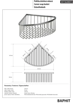 Brillantbad BAPHIT Eckseifenkorb Messing Metallic Grau matt 265x90x205 mm für Bad & Küche ><noscript><img width=