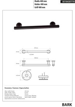 Brillantbad BARK Griff Messing Schwarz 90x470x65 mm für Bad & WC >> zum Bohren