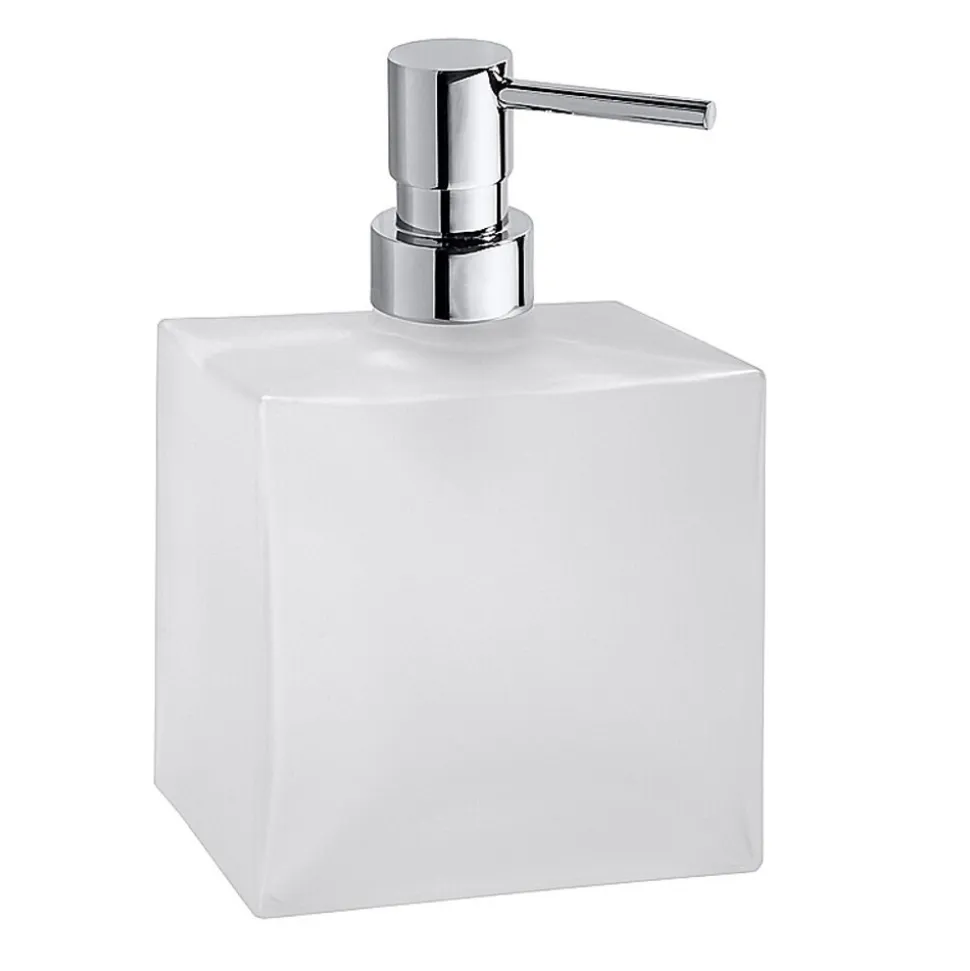 Brillantbad BASA Glasseifenspender Messing Milchglas Chrom 105x160x90 mm, 230 ml für Bad & Küche >> Freistehend anwendbar