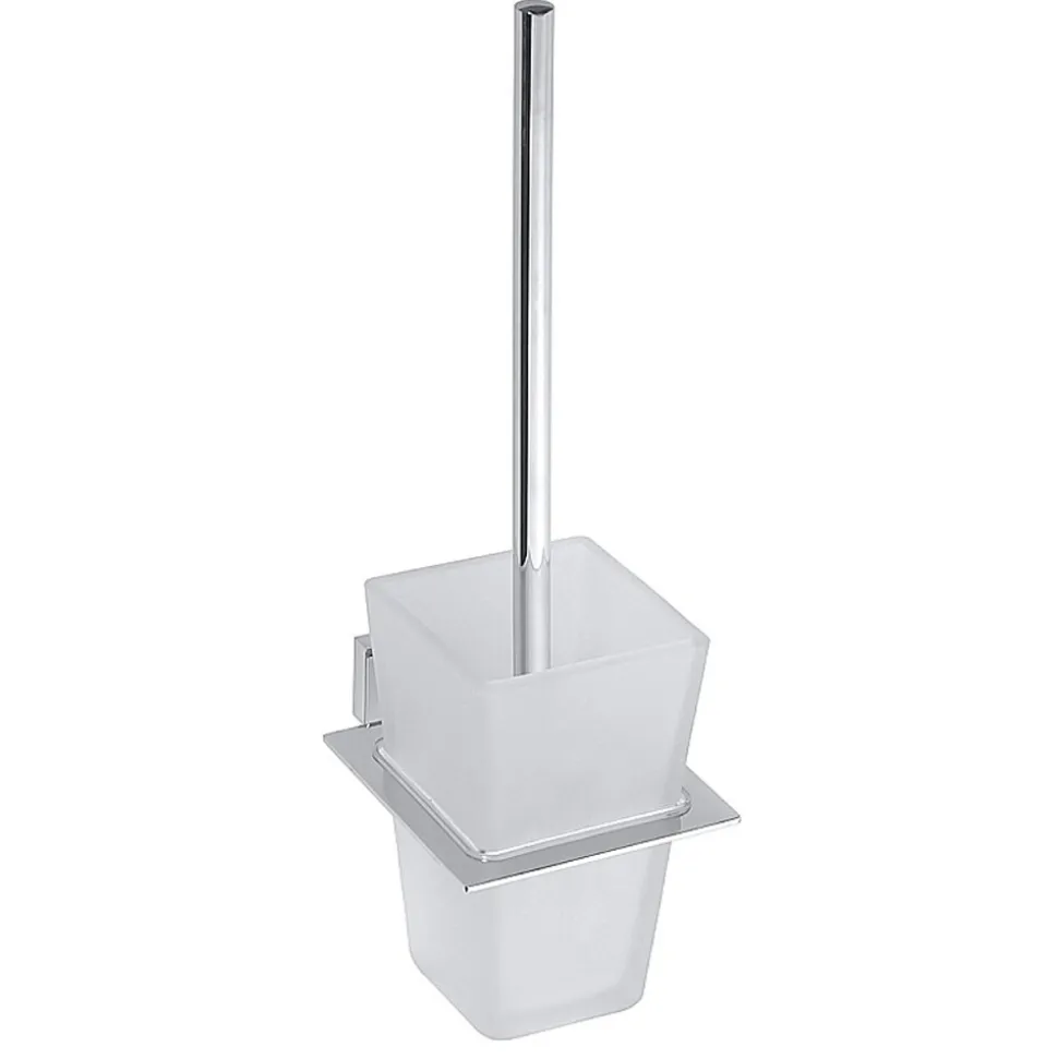 Brillantbad BASA WC-Bürstengarnitur mit Glasbehälter Messing Milchglas Chrom 112x360x150 mm für Bad & WC >> zum Bohren