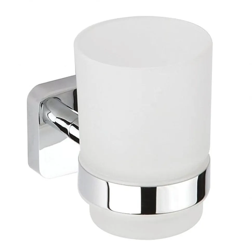 Brillantbad BASI Glashalter mit Glas Messing Glas Chrom poliert 67x96x107 mm für Bad & Küche >> zum Bohren
