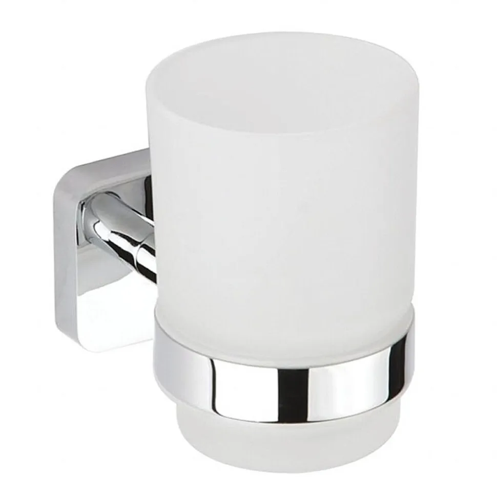 Brillantbad BASI Glashalter mit Glas Messing Glas Chrom poliert 67x96x107 mm für Bad & Küche >> zum Bohren