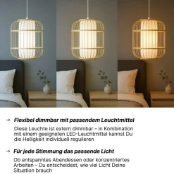 Brilliant Bones Pendelleuchte Ø 30 cm - E27-Fassung, dimmbar, natürliche Materialien, Natur/Weiß, ohne Leuchtmittel - ideal für Esszimmer & Wohnzimmer