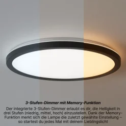 Brilliant Brennan LED-Deckenaufbau-Paneel 30cm, 3-Stufen-Dimmer mit Memory-Funktion, IP44 Spritzwasserschutz, Neutralweißes Licht 4000K, 2000 Lumen, 17,5 W, Schwarz/Weiß