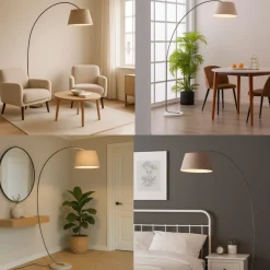 Brilliant Brok Bogenlampe 2,0 m - E27-Fassung, schwenkbarer Schirm, Fußschalter- Taupe/Grau - ideal für Wohnzimmer & Leseecke