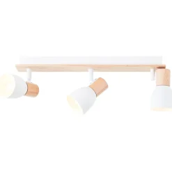 Brilliant Daintree Spotbalken 3flg weiß/natur, Metall/Holz, 3x D45, E14, 28 W