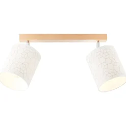 BRILLIANT Galance Spotbalken 2flg holz hell/weiß Innenleuchten,Strahler,-Balken | 2x A60, E27, 40W, geeignet für Normallampen (nicht enthalten) | Edler Strukturschirm aus echter Vinyl-Tapete