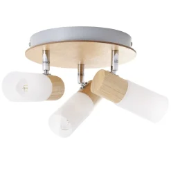 BRILLIANT Lampe Babsan Spotrondell 3flg holz hell/weiß | 3x C35, E14, 3.5W, geeignet für Kerzenlampen (nicht enthalten) | Köpfe schwenkbar