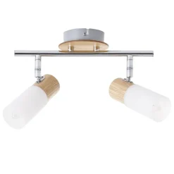BRILLIANT Lampe Babsan Spotrohr 2flg holz hell/weiß | 2x C35, E14, 3.5W, geeignet für Kerzenlampen (nicht enthalten) | Köpfe schwenkbar