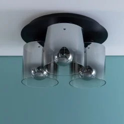 BRILLIANT Lampe Beth Deckenleuchte 35cm schwarz/rauchglas | 3x A60, E27, 60W, g.f. Normallampen n. ent. | Für LED-Leuchtmittel geeignet | Dimmbar bei Verwendung geeigneter Leuchtmittel