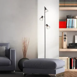 BRILLIANT Lampe, Blacky Standleuchte 3flg schwarz matt, 3x D45, E14, 25W, Mit Fußschalter