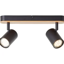 Brilliant Niels Spotbalken 2flg schwarz matt/natur, Metall/Bambus, 2x LED, GU10, 10 W
