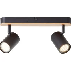 Brilliant Niels Spotbalken 2flg schwarz matt/natur, Metall/Bambus, 2x LED, GU10, 10 W