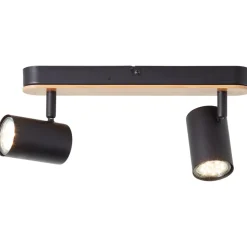 Brilliant Niels Spotbalken 2flg schwarz matt/natur, Metall/Bambus, 2x LED, GU10, 10 W
