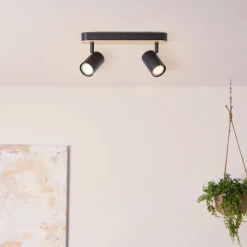 Brilliant Niels Spotbalken 2flg schwarz matt/natur, Metall/Bambus, 2x LED, GU10, 10 W