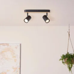 Brilliant Niels Spotbalken 2flg schwarz matt/natur, Metall/Bambus, 2x LED, GU10, 10 W