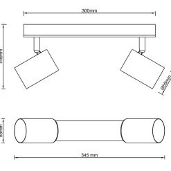 Brilliant Niels Spotbalken 2flg schwarz matt/natur, Metall/Bambus, 2x LED, GU10, 10 W