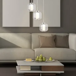 BRILLIANT Rafa LED Pendelleuchte 3flg Rondell chrom/rauchglas Innenleuchten,Pendelleuchten,-Rondell | 3x 5.67W LED integriert, (Lichtstrom: 528lm, Lichtfarbe: 3000K) | In der Höhe einstellbar / Kabel