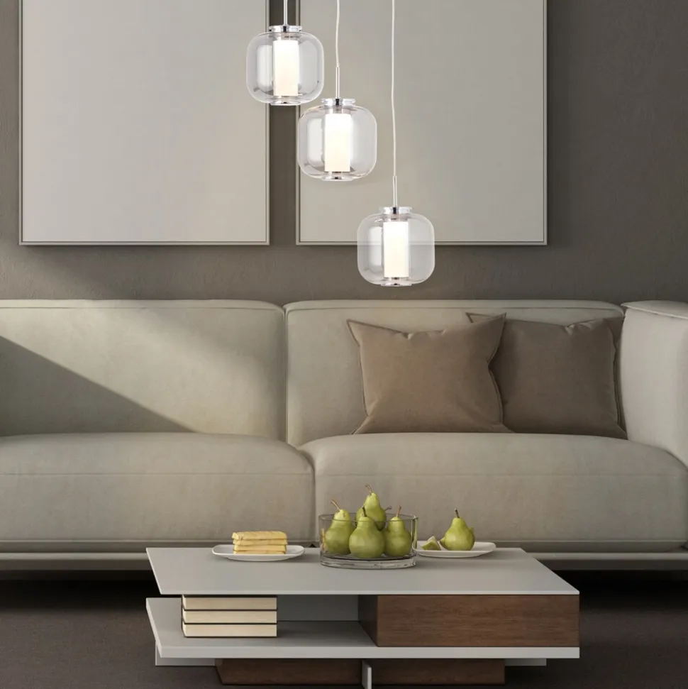 BRILLIANT Rafa LED Pendelleuchte 3flg Rondell chrom/rauchglas Innenleuchten,Pendelleuchten,-Rondell | 3x 5.67W LED integriert, (Lichtstrom: 528lm, Lichtfarbe: 3000K) | In der Höhe einstellbar / Kabel