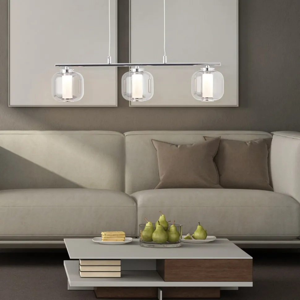 BRILLIANT Rafa LED Pendelleuchte 3flg Balken chrom/rauchglas Innenleuchten,Pendelleuchten,-Balken | 3x 5.67W LED integriert, (Lichtstrom: 697lm, Lichtfarbe: 3000K) | In der Höhe einstellbar / Kabel kü
