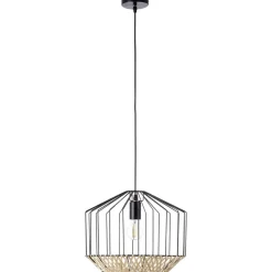 BRILLIANT Templo Pendelleuchte 37cm schwarz/natur Innenleuchten,Pendelleuchten | 1x A60, E27, 40W, geeignet für Normallampen (nicht enthalten) | In der Höhe einstellbar / Kabel kürzbar