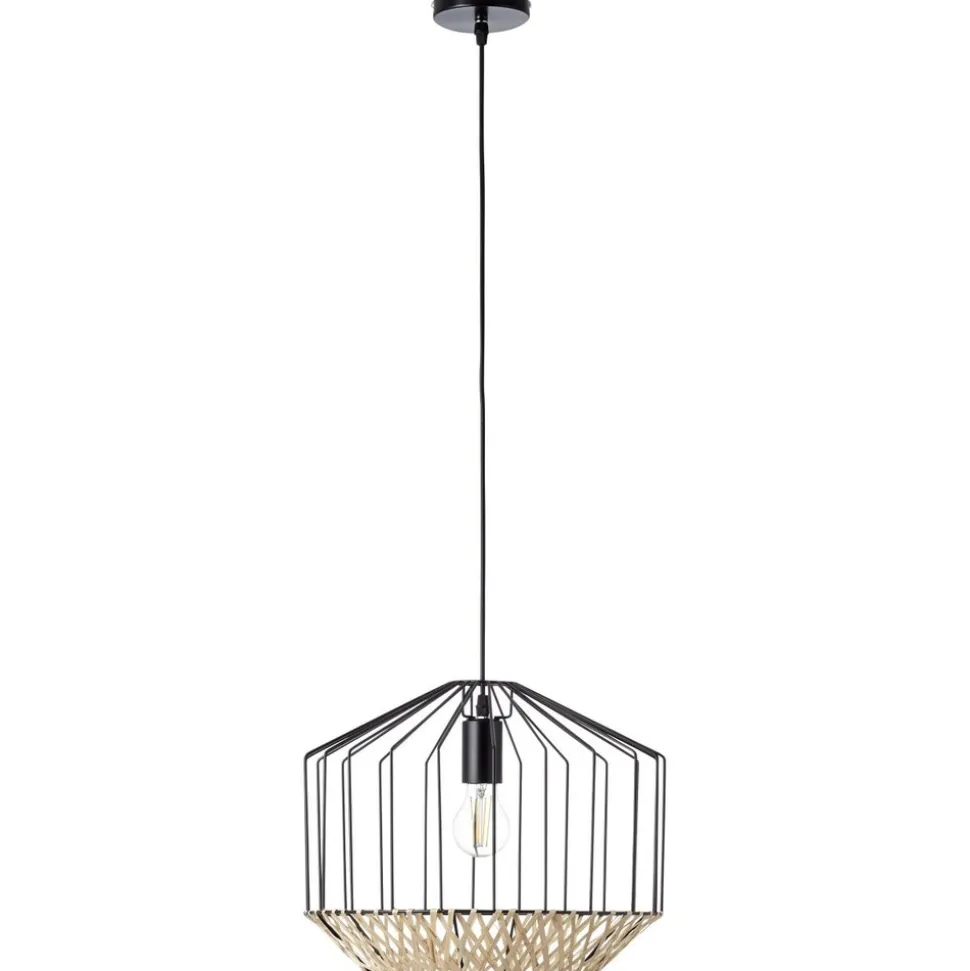 BRILLIANT Templo Pendelleuchte 37cm schwarz/natur Innenleuchten,Pendelleuchten | 1x A60, E27, 40W, geeignet für Normallampen (nicht enthalten) | In der Höhe einstellbar / Kabel kürzbar