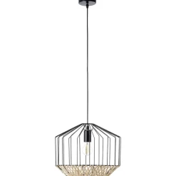 BRILLIANT Templo Pendelleuchte 37cm schwarz/natur Innenleuchten,Pendelleuchten | 1x A60, E27, 40W, geeignet für Normallampen (nicht enthalten) | In der Höhe einstellbar / Kabel kürzbar