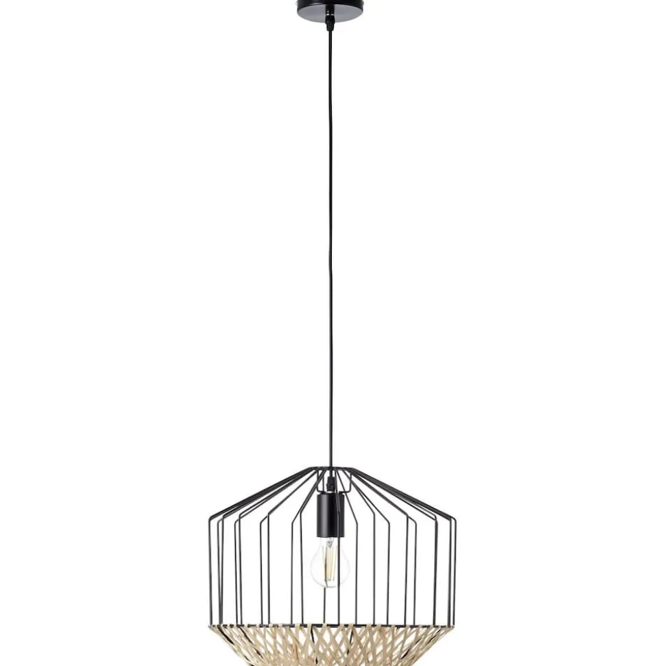 BRILLIANT Templo Pendelleuchte 37cm schwarz/natur Innenleuchten,Pendelleuchten | 1x A60, E27, 40W, geeignet für Normallampen (nicht enthalten) | In der Höhe einstellbar / Kabel kürzbar