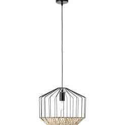 BRILLIANT Templo Pendelleuchte 37cm schwarz/natur Innenleuchten,Pendelleuchten | 1x A60, E27, 40W, geeignet für Normallampen (nicht enthalten) | In der Höhe einstellbar / Kabel kürzbar