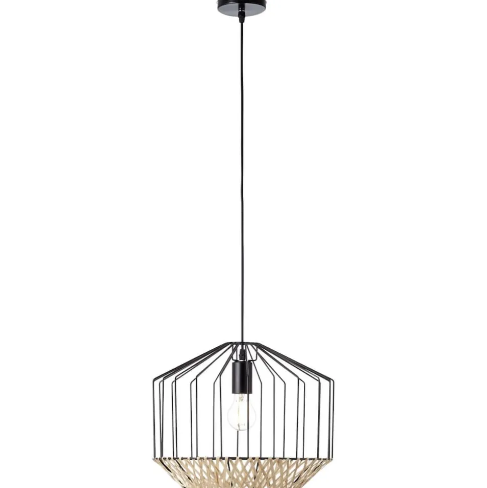 BRILLIANT Templo Pendelleuchte 37cm schwarz/natur Innenleuchten,Pendelleuchten | 1x A60, E27, 40W, geeignet für Normallampen (nicht enthalten) | In der Höhe einstellbar / Kabel kürzbar