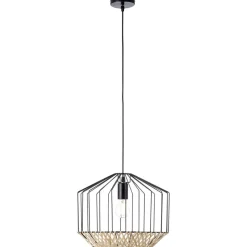 BRILLIANT Templo Pendelleuchte 37cm schwarz/natur Innenleuchten,Pendelleuchten | 1x A60, E27, 40W, geeignet für Normallampen (nicht enthalten) | In der Höhe einstellbar / Kabel kürzbar
