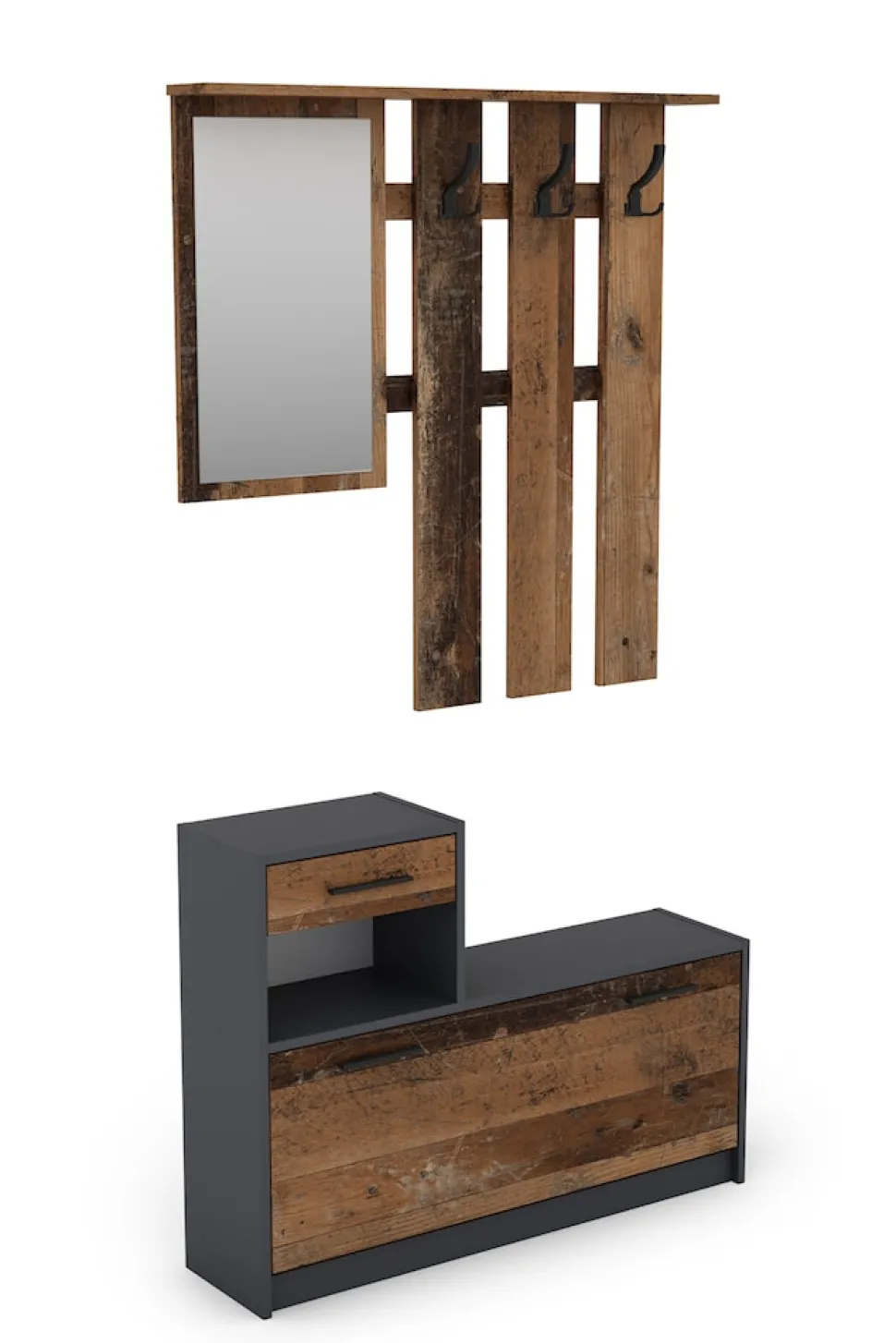byLIVING Garderoben-Set TAMINA, Breite 97 cm, Old Wood (Altholz-Optik)/anthrazit