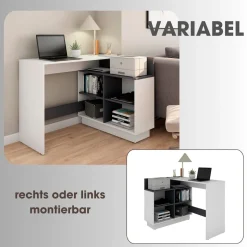 byLIVING Schreibtisch BERNI, 102 cm, weiß/graphit, links u. rechts montierbar