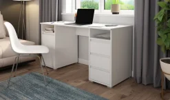 byLIVING Schreibtisch LOBO, Breite 138 cm, weiß, 2 offenen Fächern, 3 Schubladen