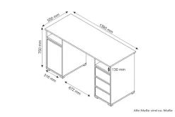 byLIVING Schreibtisch LOBO, Breite 138 cm, weiß, 2 offenen Fächern, 3 Schubladen