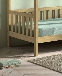 CABANE Hausbett 90x200 cm und seitlicher Umrandung, Eiche massiv Eiche natur