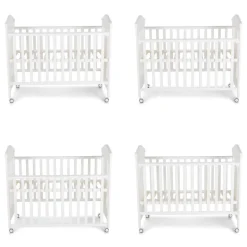 Cangaroo Babybett Wing 120 x 60 cm Gitterbett Buchenholz Räder 3 Höhenpositionen weiß