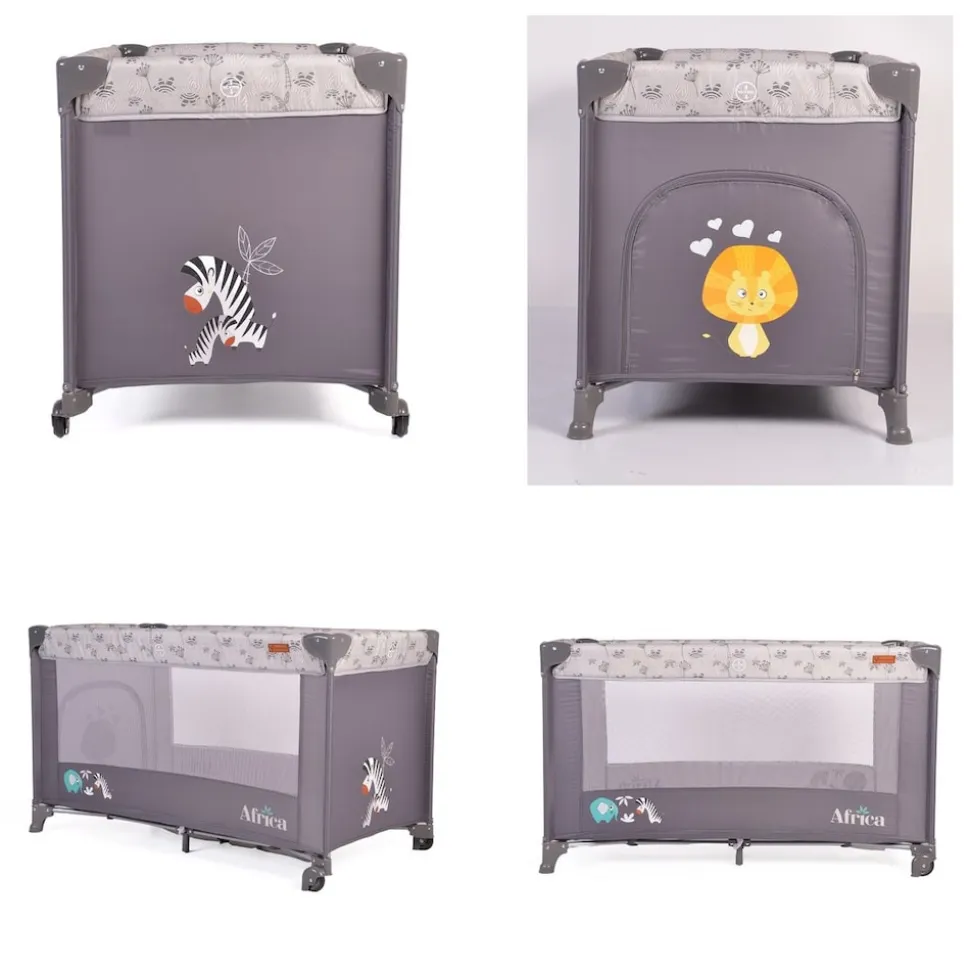Cangaroo Reisebett Africa Laufstall Seiteneingang Matratze Sichtfenster Tasche grau